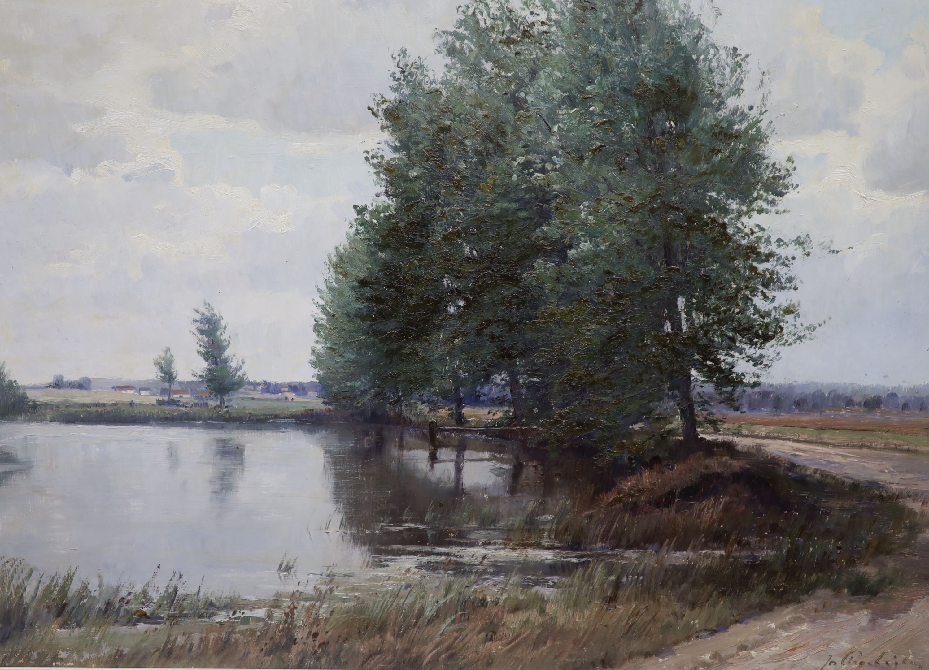 Josef Prochazka (1909-1985), oil on board, 'The path around the lake', signed, 1969 Stacy Marks label verso, 50 x 70cm